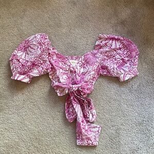 Maeve twist tie puff sleeve crop top